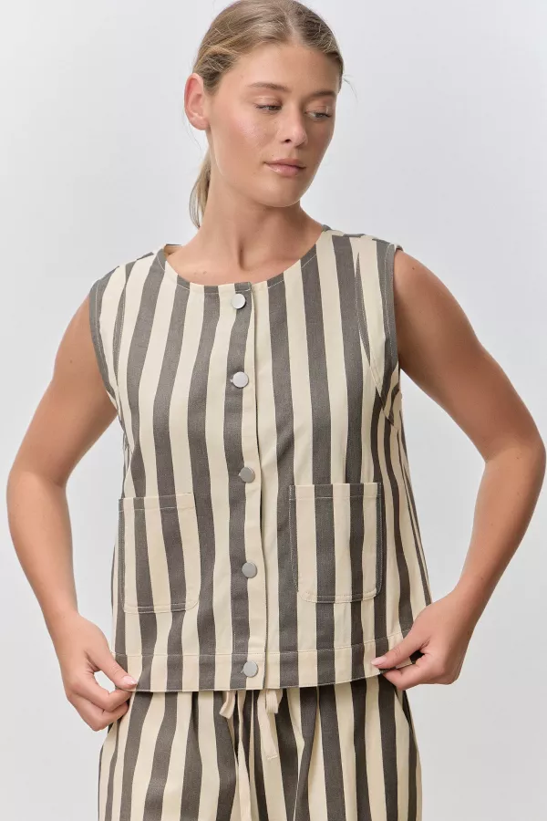 STRIPED BUTTON UP VEST AND PANTS SOLD SEPARATELY 